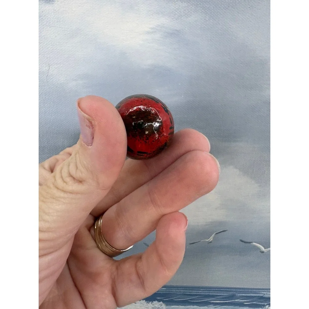 Hand Painted Miniature Wooden Egg Red Camel Palm Tree Desert Folk Art Decor